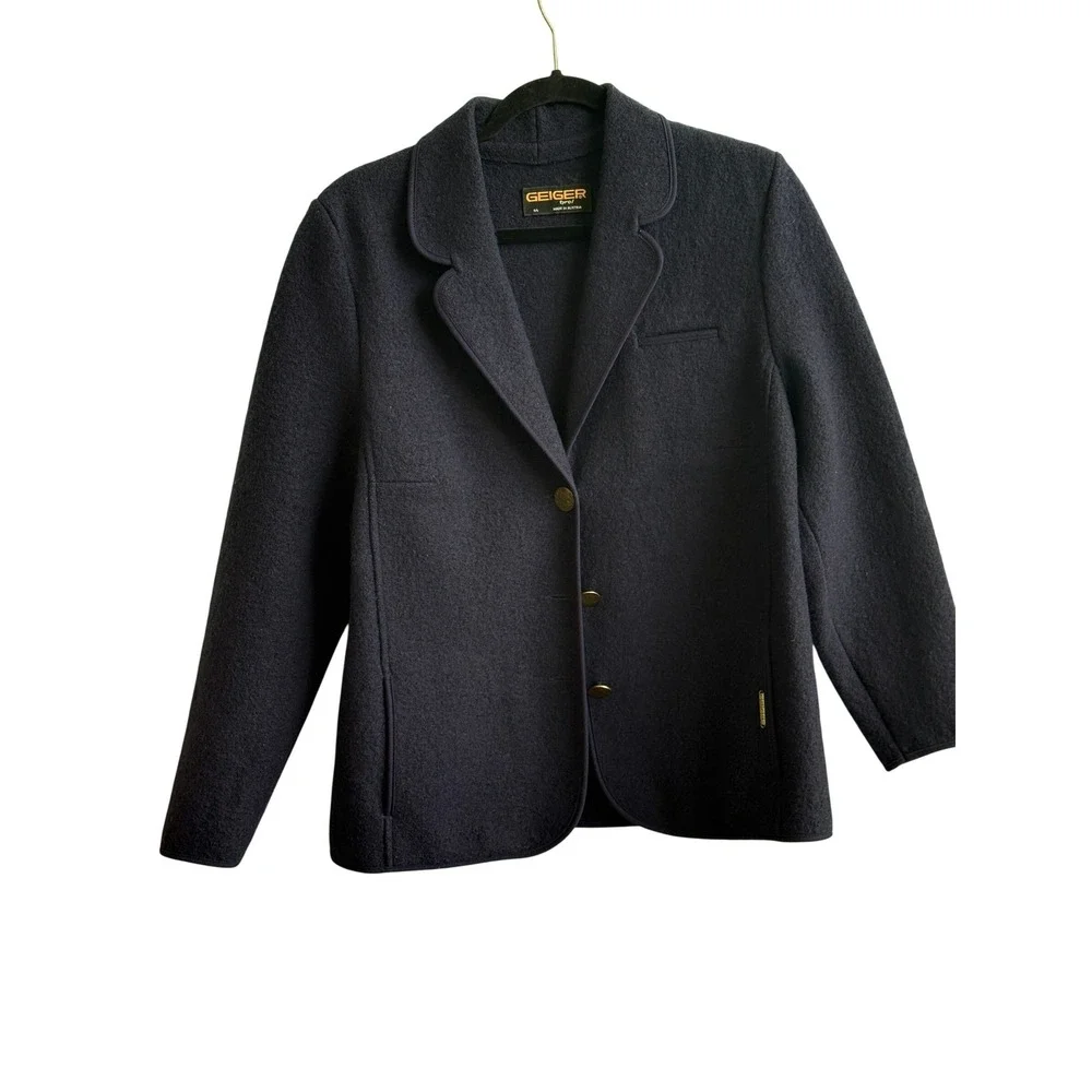 Geiger Tyrol Navy Boiled Wool Jacket Austria 44 US 14 Trachten Dark Academia